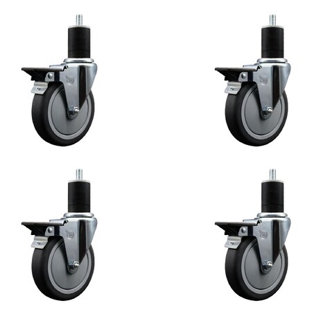 Service Caster 5'' Thermoplastic Rubber Swivel 1-3/4'' Expanding Stem Caster Set with Brake, 4PK SCC-EX20S514-TPRB-PLB-134-4